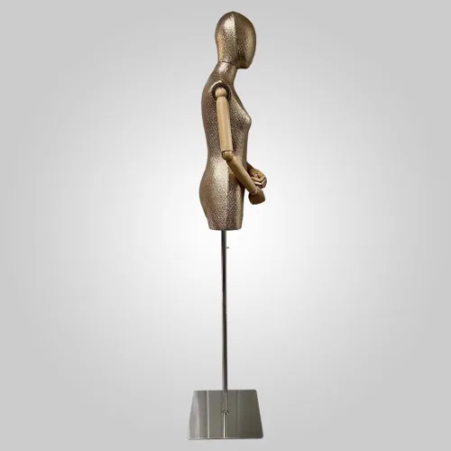 Miniatura 3 de Torso de maniquí femenino, forma de vestido con cabeza y brazos de madera posables, cuerpo torse de maniquí ajustable en altura