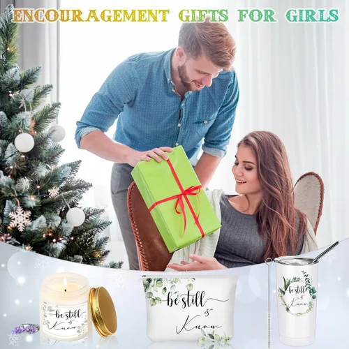 Miniatura 7 de Sieral 3 piezas de regalo cristiano a granel para mujeres, vaso de 20 onzas, vela de oración y bolsa de maquillaje con versículos bíblicos, regalo