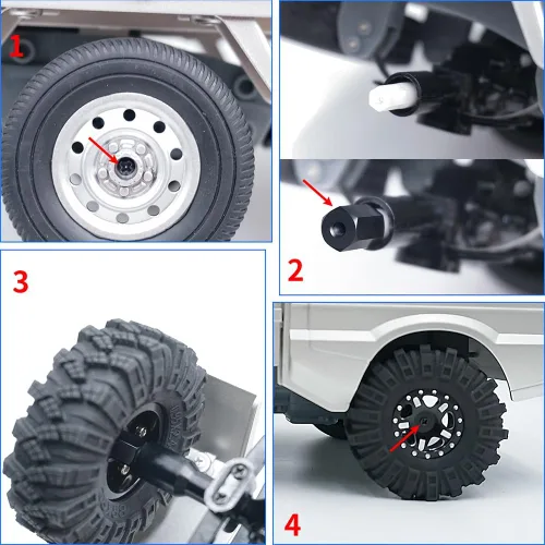 Miniatura 3 de MORLORDY Adaptador de cubos hexagonales de rueda de 0.197 in a 0.276 in (+ 0.394 in) para WPL D12 1/10 RC camiones 1/24 SCX24 RC piezas