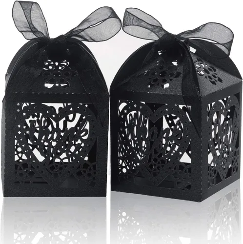 Miniatura 10 de COTOPHER Cajas cortadas con láser, 60 cajas de regalo de agradecimiento, cajas de regalo de boda, cajas de dulces de encaje para bodas, despedidas