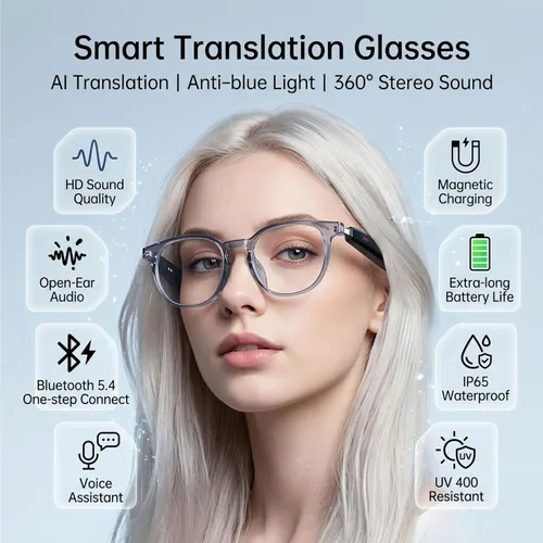 Miniatura 2 de Lentes de traducción Bluetooth inalámbricos inteligentes AI para hombres/mujeres con altavoces/Bluetooth y más de 140 idiomas traducción