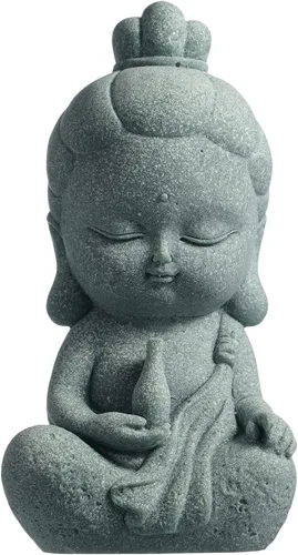 FENGSHUI-CAISHEN Pequeña estatua de Guan Yin – Piedra hecha a mano para meditar peces zen, acuario, tanque de decoración de escritorio, figura de