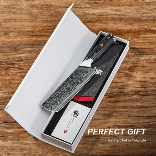 Miniatura 7 de KYOKU Cuchillo Nakiri de 7 pulgadas, serie Shogun, estilo japonés VG10, núcleo de acero, hoja de damasco, con funda y estuche