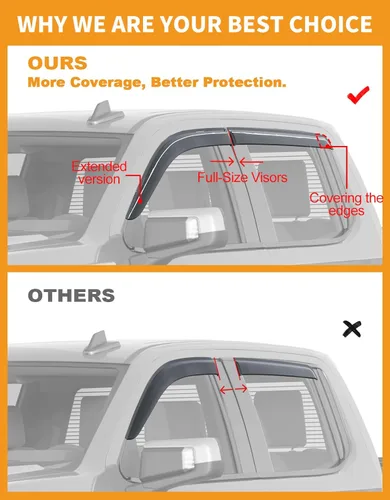 Miniatura 4 de Protectores de lluvia extra gruesos para ventana Chevrolet (Chevy) Silverado GMC Sierra 1500 2500HD 3500HD 3500HD Crew Cab 2019-2026, deflectores