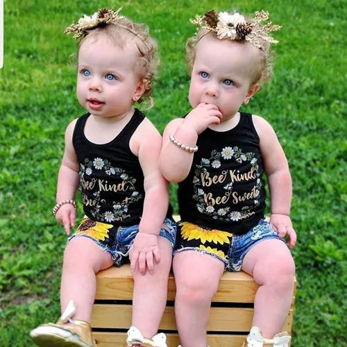 Miniatura 2 de Honganda Fashion 2Pcs Toddler Kids Baby Girl Sunflower Outfits Sleeveless Tank Top+Denim Shorts Summer Clothes