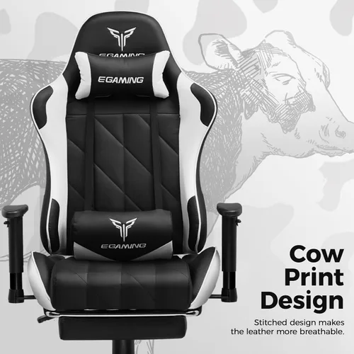 Miniatura 4 de EXRACING Silla ergonómica para videojuegos, silla de computadora con reposapiés y soporte lumbar, silla de oficina de cuero con respaldo alto Blanco