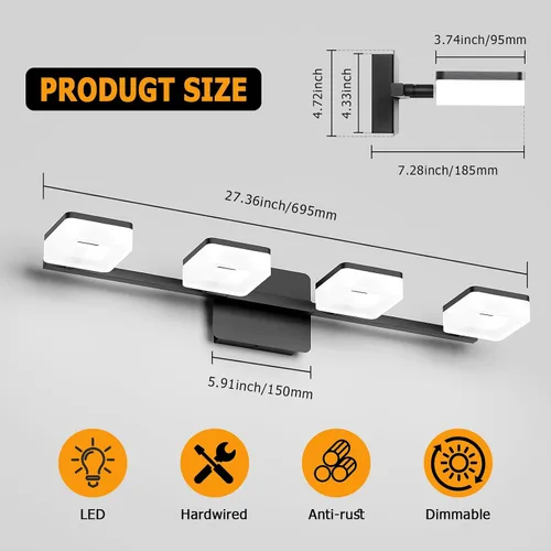 Miniatura 3 de 4 lámparas de acrílico para baño, moderna lámpara negra para tocador de baño, accesorios de iluminación de pared negro mate sobre el espejo, luz LED