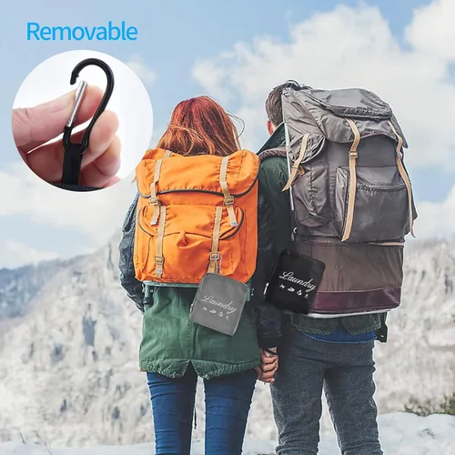 Miniatura 3 de JHX Bolsa de lavandería de viaje, bolsa de ropa sucia con asas y mosquetón de aluminio, bolsa de lavandería plegable para viajes, campamento, 1