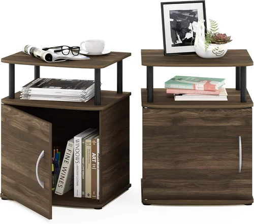 Miniatura 8 de Furinno Jaya - Mesita de noche con puerta, color ámbar y negro
