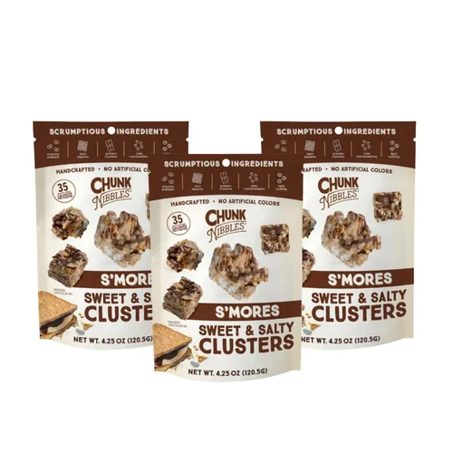Chunk Nibbles S'mores Snack Clusters - Golosinas inspiradas en fogatas con malvaviscos, galletas Graham, pretzels y chocolate, lote pequeño, hecho a