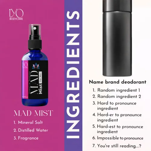 Miniatura 3 de Desodorante de sal mineral natural para mujer, fórmula de 3 ingredientes, sin clorhidrato de aluminio, sin bicarbonato de sodio, piel sensible, todo