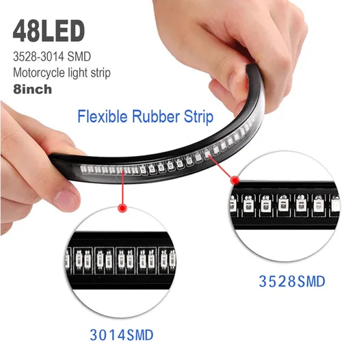 Miniatura 2 de Luz trasera universal para motocicleta, luz de freno trasero de motocicleta de parada y señal de giro, tira flexible de 48 LED de 8 pulgadas