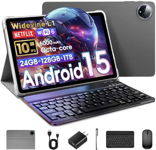 Miniatura 9 de Raemond Tablet Android 15 de 10 pulgadas, 24 GB de RAM+128 GB de ROM/1 TB expandible, CPU octa-core de 1.8 GHz, pantalla HD IPS de 1280 x 800, WiFi
