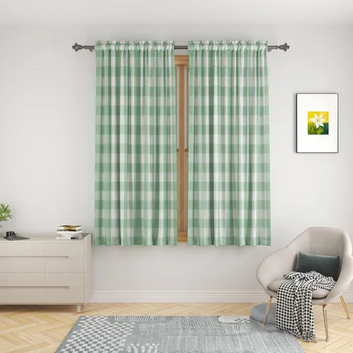 Miniatura 8 de UPOPO Cortinas de ventana Buffalo Check 122 cm de largo, cortinas de algodón para sala de estar, paneles de cortina a cuadros para dormitorio