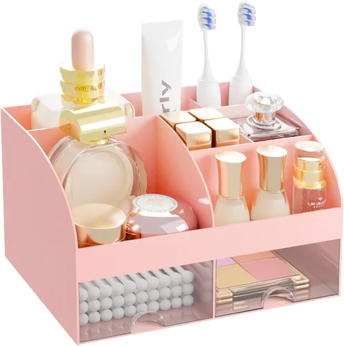 Miniatura 11 de Organizador de maquillaje con 2 cajones, almacenamiento de cosméticos para tocador y encimera de baño, organización de maquillaje y almacenamiento