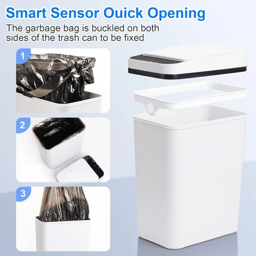 Miniatura 6 de Anborry - Cubo de basura inteligente sin contacto para baño de 8.3 litros con sensor de movimiento automático, cubo de basura eléctrico estrecho