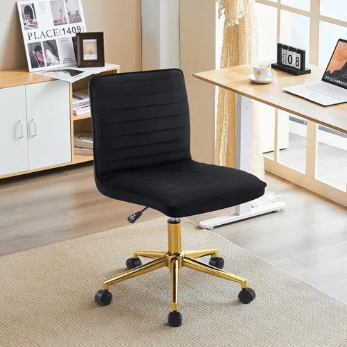 Miniatura 3 de Furnimart Silla de Escritorio Giratoria Negra sin Brazos con Ruedas, Pequeña Silla de Oficina en Casa Tapizada en Terciopelo, Silla Ajustable