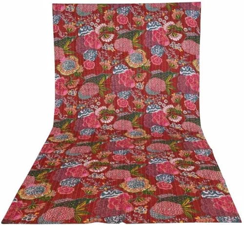 Miniatura 50 de Sophia-Art Colcha reversible de frutas indias para cama individual/king con patrón Gudri de algodón puro estilo Kantha, colcha decorativa con Rosa