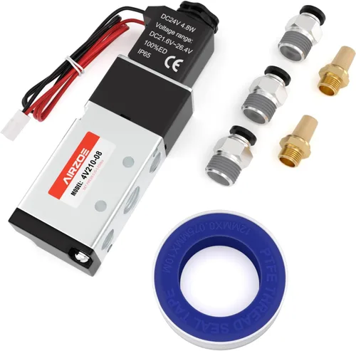 Miniatura 9 de AIRZOE 1/4 "NPT DC12V 2 posiciones 5 vías válvula solenoide, válvula solenoide eléctrica de bobina única operada por piloto (cable de salida)