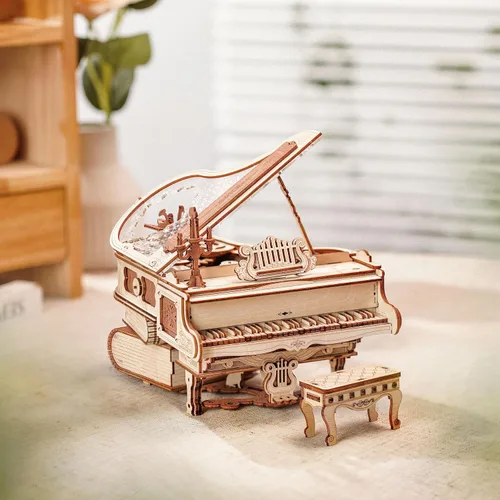 Miniatura 2 de ROKR Rompecabezas de madera 3D para adultos, 223 piezas, kit de modelo de piano a escala 1:20, rompecabezas de construcción, caja de música
