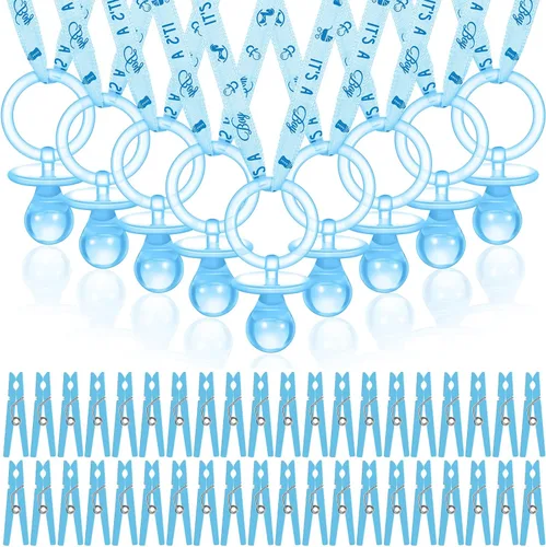 Coume Juego de 48 chupetes para baby shower, collar con mini alfileres de ropa de acrílico, chupete a granel para recién nacidos, regalos de fiesta