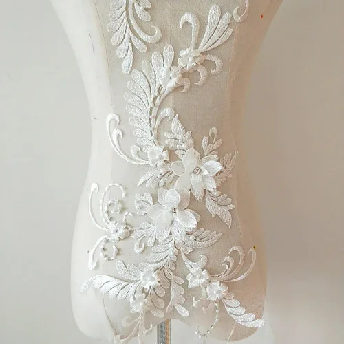 Miniatura 4 de Parches apliques en 3D cosibles, flores de cuentas en 3D, apliques de encaje con lentejuelas, adornos de tela para vestidos A1
