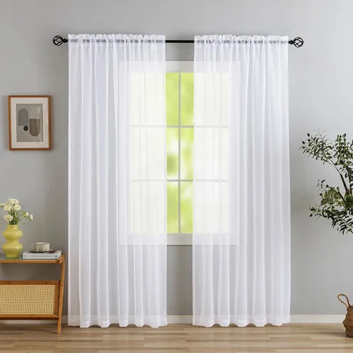 Miniatura 51 de Cortinas para ventana cortinas blancas traslúcidas de 90 pulgadas de largo, 2 paneles de cortinas de tul, paneles de ventana para cortinas de Blanco