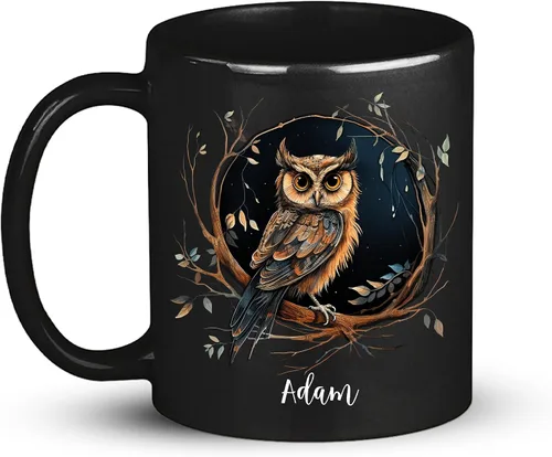 Miniatura 9 de Taza de café personalizada de cuervo con nombre de amante de cuervos, taza de café negra personalizada de animales de 11 onzas y 15 onzas, taza