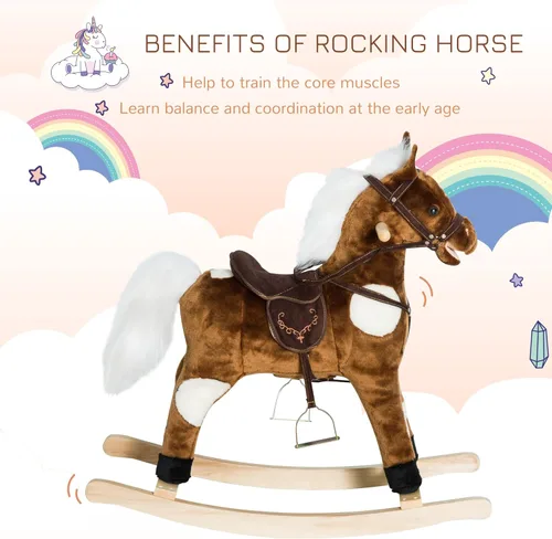 Miniatura 5 de Qaba Kids - Silla de montar con peluche de caballo mecedora de metal con música de canciones infantiles - Marrón oscuro