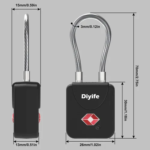 Miniatura 4 de Cerraduras de equipaje con llave, [2 unidades] Diyife - Cerraduras de equipaje aprobadas por la TSA, cerraduras de maleta, cerradura de viaje