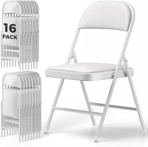 Miniatura 14 de Paquete de 2 sillas plegables, sillas de comedor plegables de piel sintética con asiento y respaldo acolchados, juego de sillas plegables