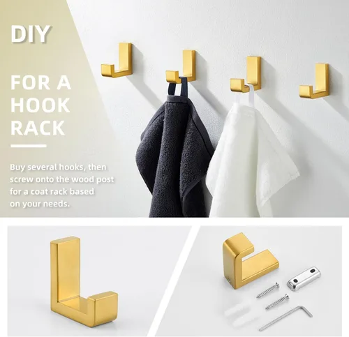 Miniatura 7 de Gancho Simple de Ángulo para Toalla de Baño, Gancho de Pared para Abrigatos de Ducha de Acero Inoxidable SUS 304, Perchero para Bata de Baño, Dorado