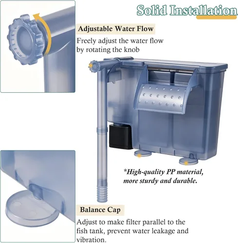 Miniatura 5 de Filtro de acuario para colgar de 5 W: filtro ultra silencioso para tanque de peces de 124 GPH con esponja de filtro y carbón activado, filtro