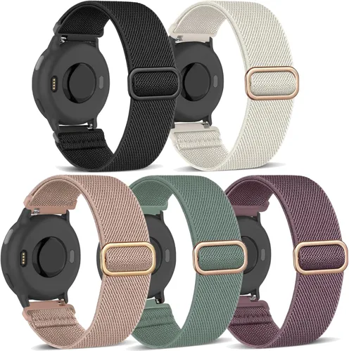 ViCRiOR Paquete de 5 correas elásticas de nailon para Garmin Venu 2S/Vivoactive 4S/Venu 3S/Vivomove 3S, 0.709 in, correas ajustables de tela