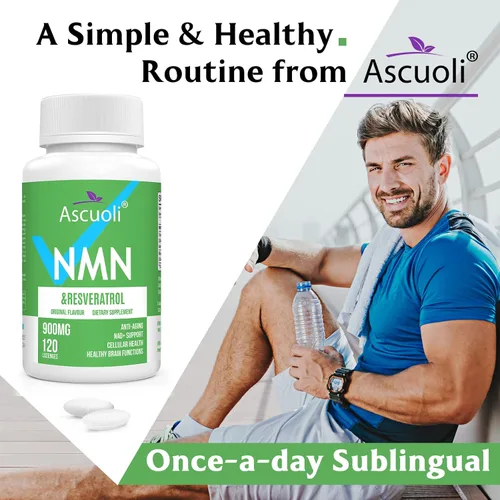 Miniatura 8 de NMN sublingual 500mg + Trans-Resveratrol 400mg, fórmula avanzada 3 en 1 99% puro suplemento de NMN y resveratrol para aumentar* NAD, células, Verde