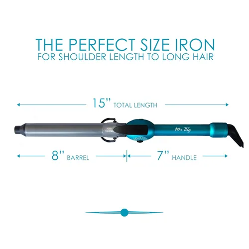Miniatura 4 de Mr Big Curling Iron, Junior con barril de 8 pulgadas, rizadores de estilo XL más largos para cabello largo, cerámica triple plateada, rizos