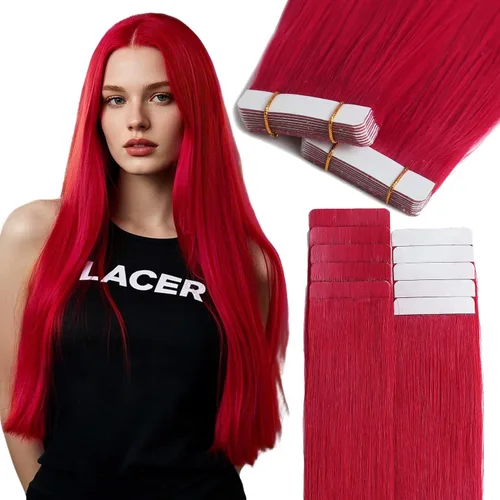 Miniatura 34 de Lacer Extensiones de cabello humano con cinta, cabello humano castaño mezclado con marrón oscuro con raíces de color marrón oscuro, invisible