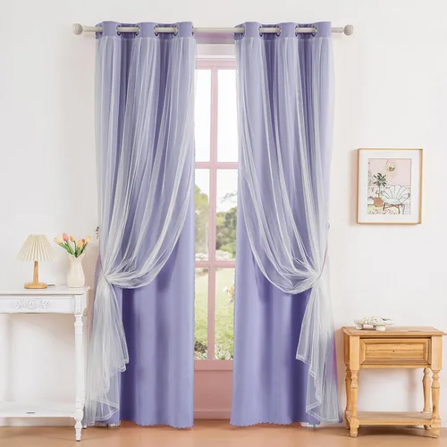 Miniatura 20 de Anytime Cortinas opacas y transparentes para ventana, par de paneles de cortinas lisas con ojales en la parte superior, 35 pulgadas de ancho x 63
