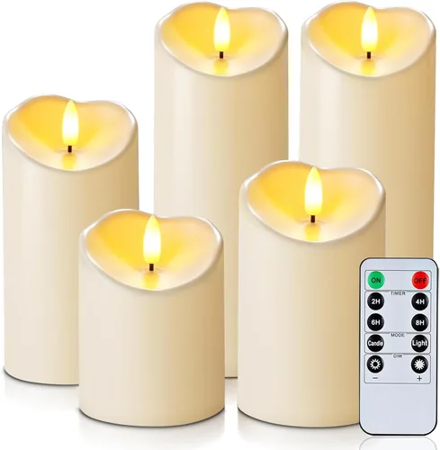 Miniatura 10 de Homemory Velas sin llama impermeables para exteriores de 4 x 12 pulgadas con temporizadores y control remoto, velas que funcionan con pilas, velas