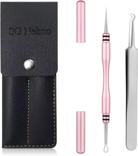 SGNEKOO - Kit de herramientas profesional para eliminar milias y puntos negros, aguja de doble extremo de aleación de titanio y pinzas de acero