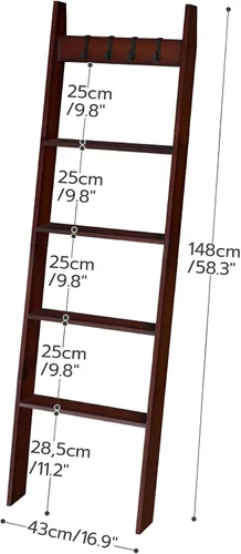 Miniatura 2 de HOOBRO Escalera para toallas para sala de estar y dormitorio, estante decorativo en forma de escalera de 5 niveles para pared y baño, con 4 ganchos
