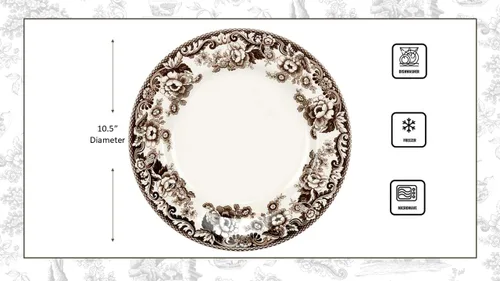 Miniatura 2 de Plato de cena Spode Woodland Red Grouse - 10.5" de loza fina, borde con flores británicas, diseño rústico de animales de caza fabricado