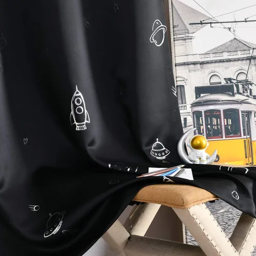 Miniatura 5 de Vangao Cortinas negras para niños, dormitorio de niños, cortinas opacas con temática espacial para habitación de niños, guardería, habitación