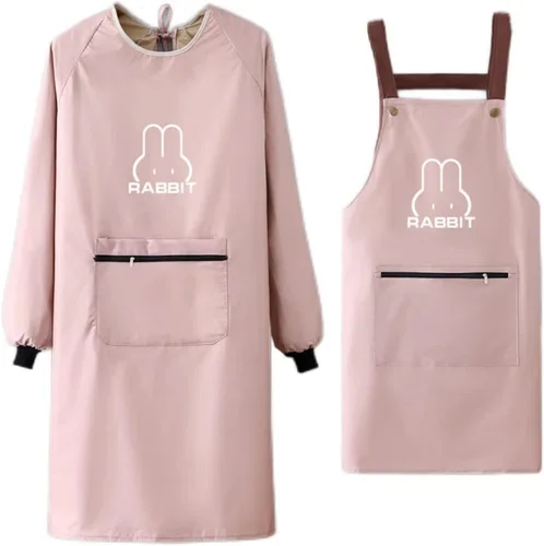 Miniatura 10 de Delantal de cocina para mujer con bolsillos grandes, delantal impermeable de manga larga para cocinar, hornear, limpiar el trabajo Verde