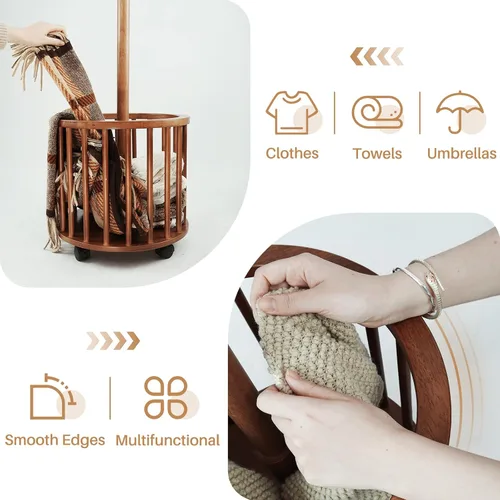 Miniatura 7 de Uniclinens Perchero de madera independiente – Perchero independiente resistente, perchero de madera con 6 ganchos, aspecto creativo de rama de árbol