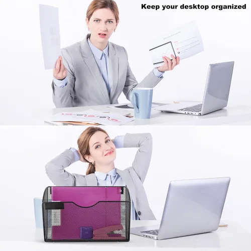 Miniatura 6 de Organizador de archivos de pared de malla con 1 bolsillo, organizador de archivos para colgar en la oficina, revistero, juego de ganchos