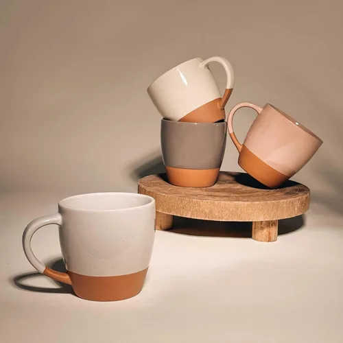 Miniatura 5 de Mora - Juego de 4 tazas grandes de cerámica con leche, 16 onzas, tazas de café de porcelana con mango grande, modernas, bohemias, estilo único