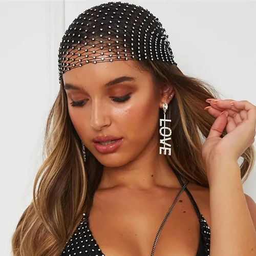 Miniatura 3 de EARENT Mesh Rhinestone Headbands Crystal Wide Head Scarfs Elastic Turban Headwrap Costume Party Hair Accessories for Women