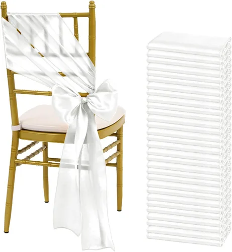 Miniatura 28 de fani 60 cintas de satén negras de 7 x 108 pulgadas para silla, fundas universales para silla, bodas, fiestas de cumpleaños, celebraciones, hoteles