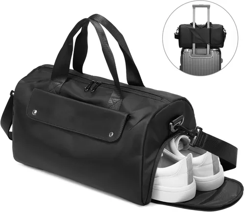 Miniatura 6 de reeyee Bolsa de gimnasio pequeña, bolsa de lona impermeable negra para hombres, bolsa de entrenamiento Cordura con funda de carretilla, bolsa